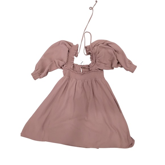 Free People Mauve Smocked Square Neck Puff Sleeve Mini Dress Size L - Picture 8 of 10